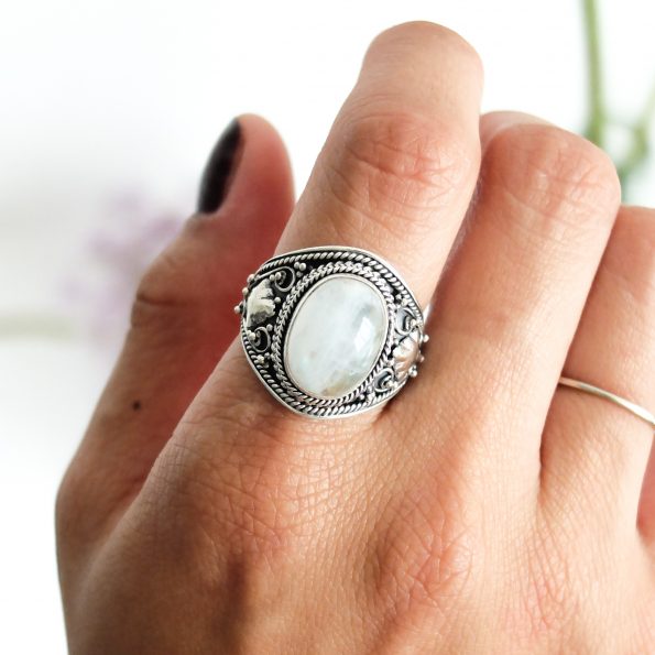 Rainbow Moonstone Princess handcrafted sterling silver ring