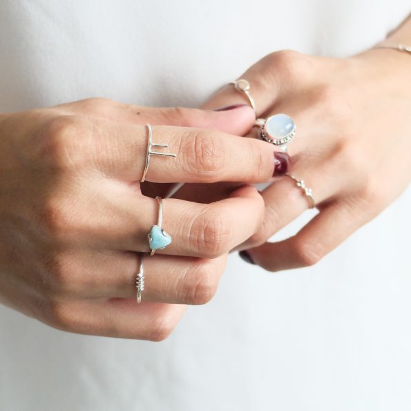 two assymetrical sterling silver stripe skinny ring