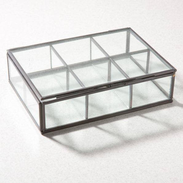 Glass jewelry display box - 6 partition black