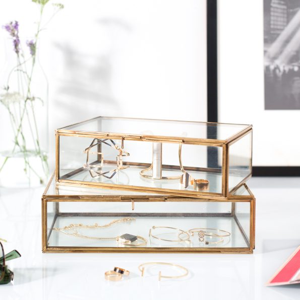 jewelry display box glass brass