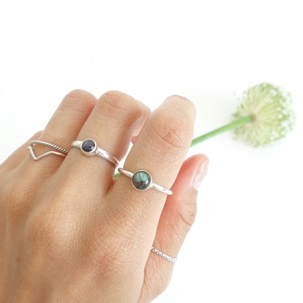 labradorite tiny round set rings