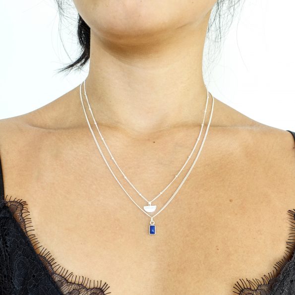 apis Lazuli half disc rectangle neckalce