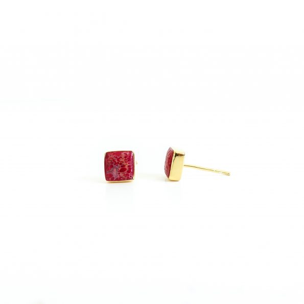 Blood coral square earstuds