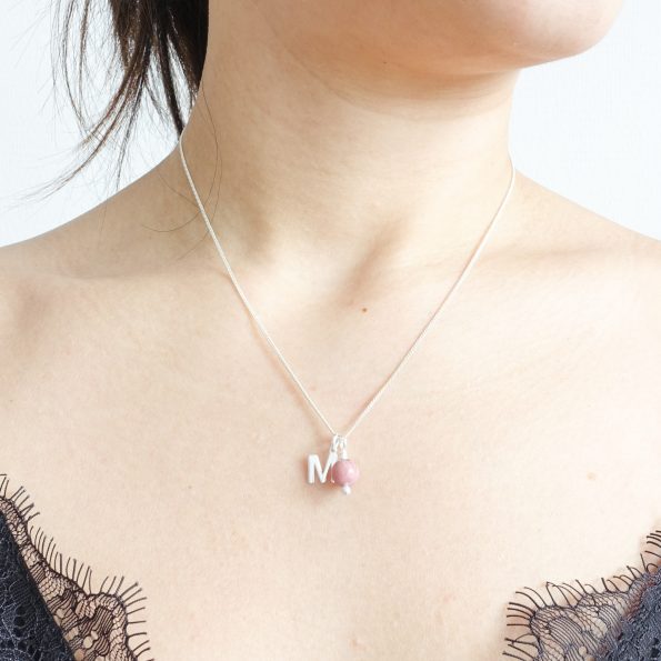 initial rhodochrosite necklace