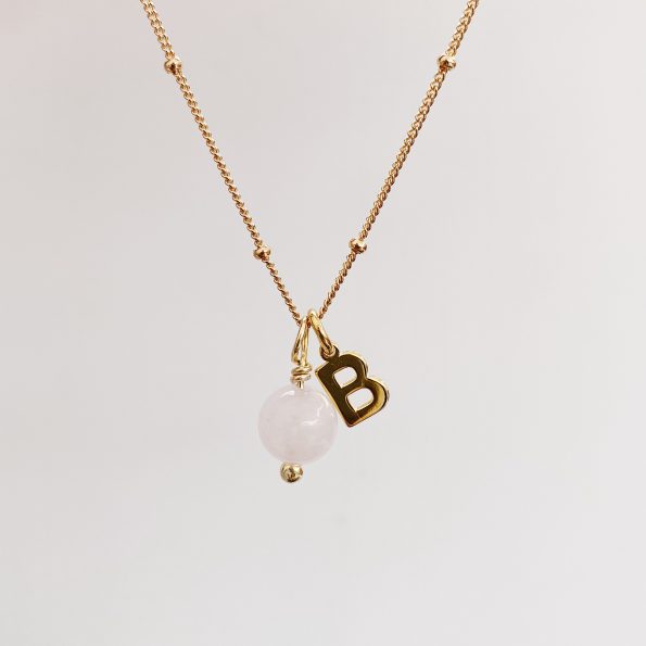 Rose Quartz initial necklace fancy chain