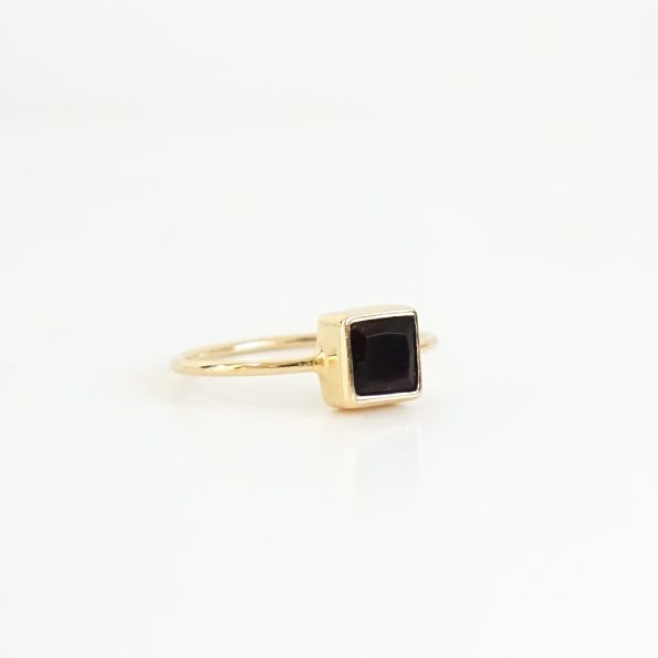 Black onyx dainty basic square sterling stilver gold plated 18k