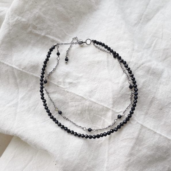 black spinel dainty bracelet