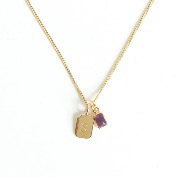 amethyst gold plated sterling silver birthstone necklace initial