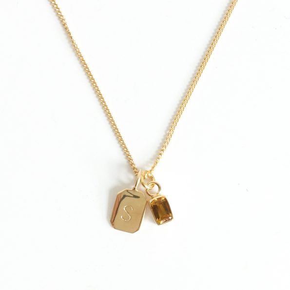 citrine gold plated sterling silver birthstone necklace initial