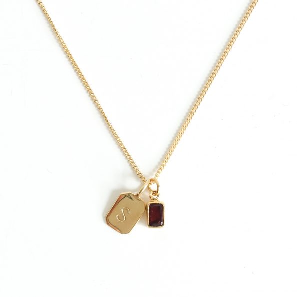 garnet gold plated sterling silver birthstone necklace initial