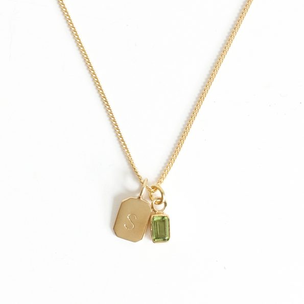 peridot gold plated sterling silver birthstone necklace initial