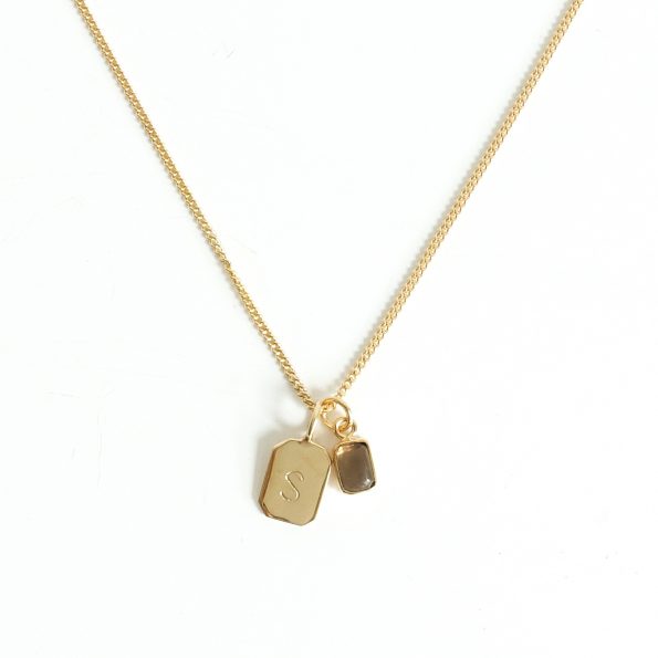 smoky quartz gold plated sterling silver birthstone necklace initial