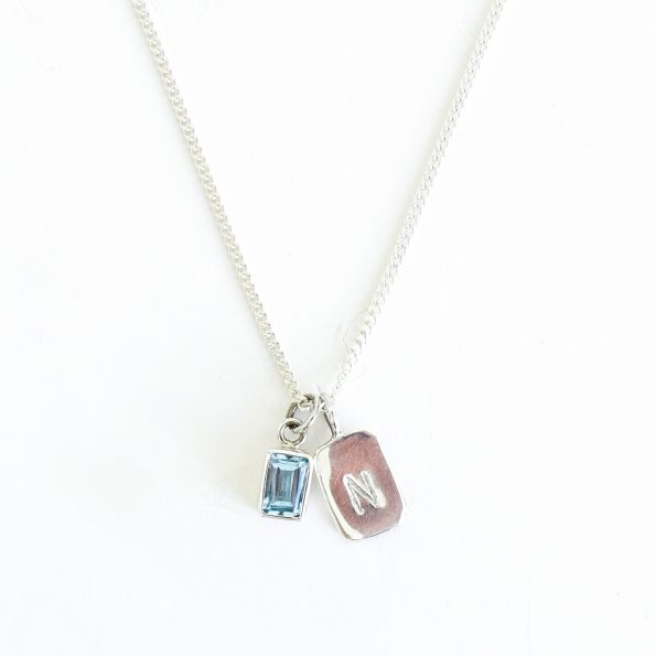 aquamrine gold plated sterling silver birthstone necklace initial