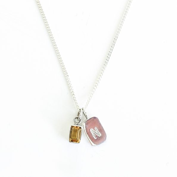 citrine gold plated sterling silver birthstone necklace initial