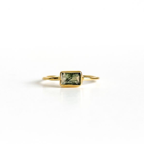 Moss agate gold plated ring